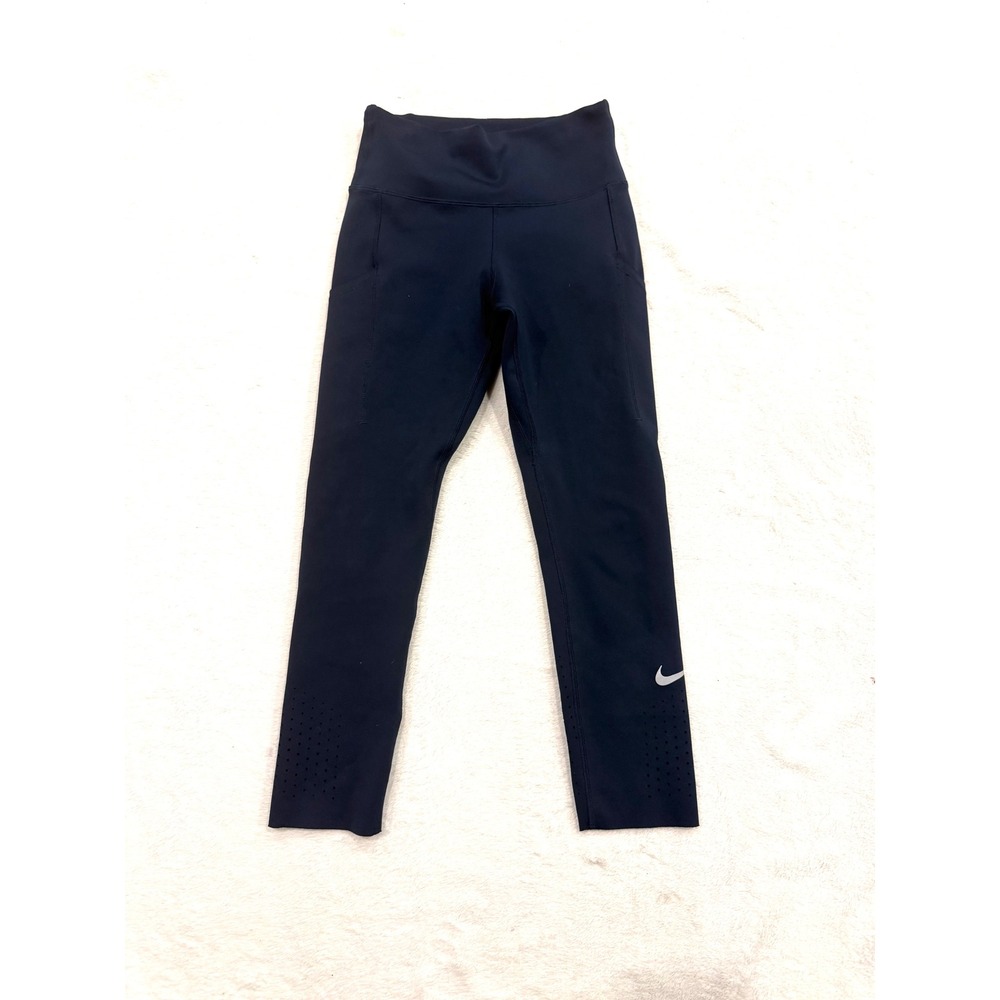 Nike Epic Luxe Crop Running Leggings Navy Blue Dri-FIT XS Mid Rise Pockets